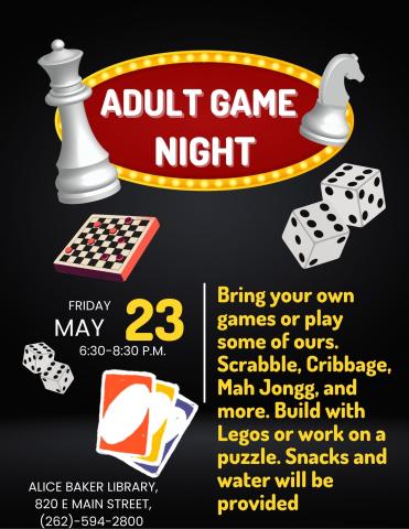 games, snacks, adults