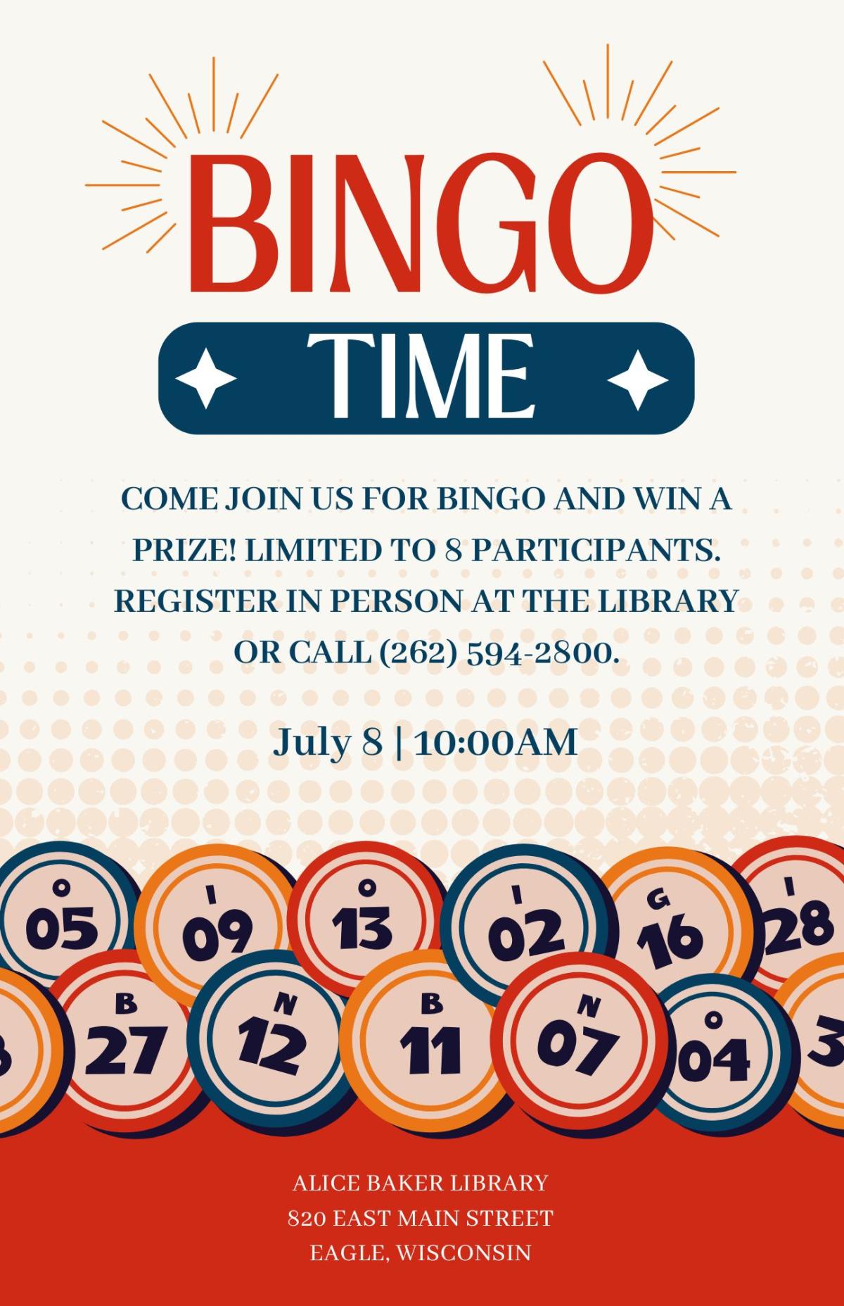 Bingo, small prizes, sign up